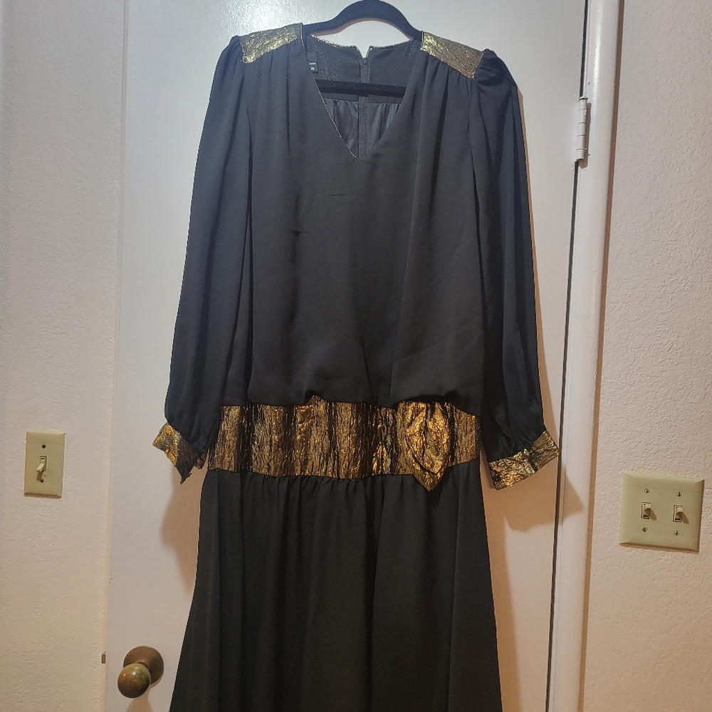 Vintage Chez 80's Black & Gold Dress
